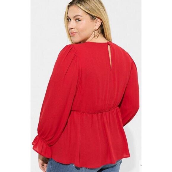 Torrid Peplum Georgette Embroidered Long Sleeve Blouse Plus Size 2X Red - Picture 10 of 10